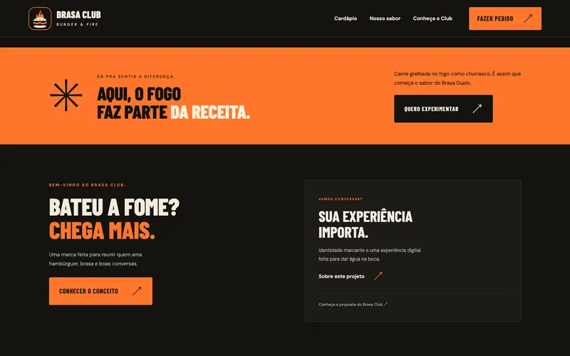 Seção Nosso sabor e convite final do site Brasa Club