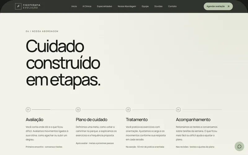 Seção Nossa abordagem do site Fisioterapia Evolução
