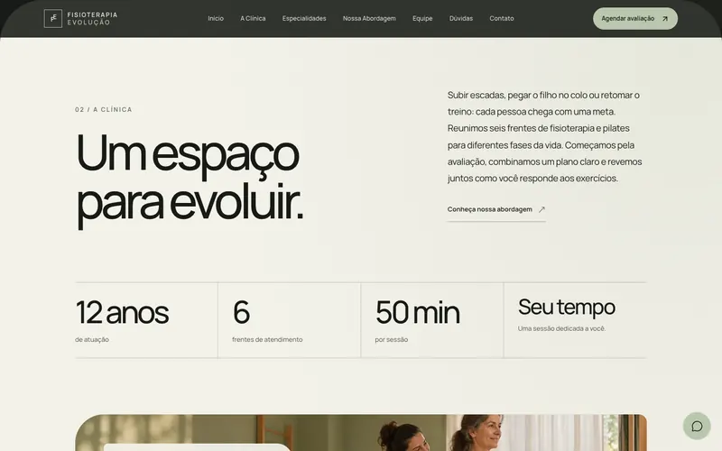 Seção A clínica do site Fisioterapia Evolução