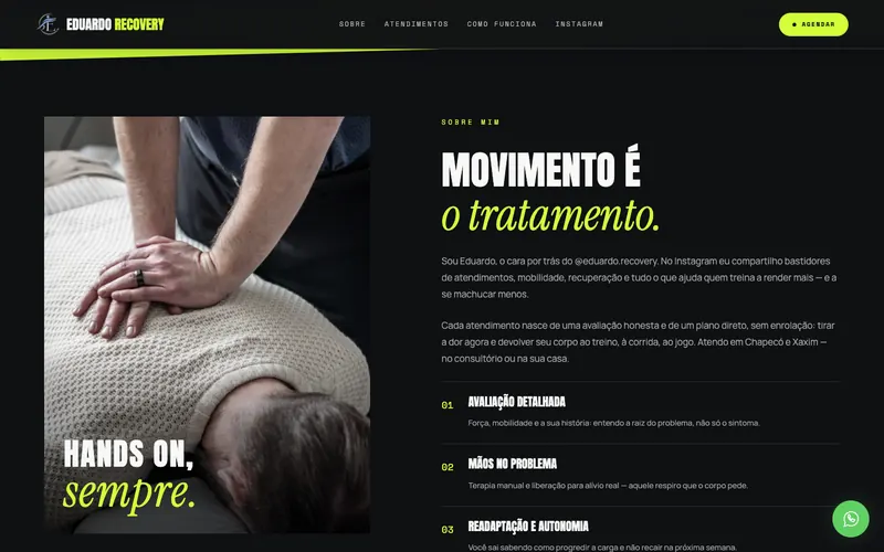 Seção Sobre do site Eduardo Recovery