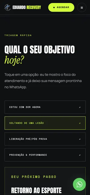 Triagem no celular do site Eduardo Recovery